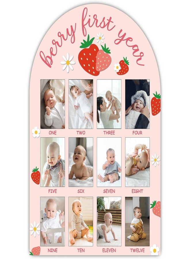 SIXEIGHT Berry First Year Photo Board Frame, 12 Monthly Baby Milestone Wooden Sign, Gender Neutral Nursery Decor for Girl Boy, Baby Keepsake Gifts for 1st Strawberry Birthday Decorations-A17 - Image 1