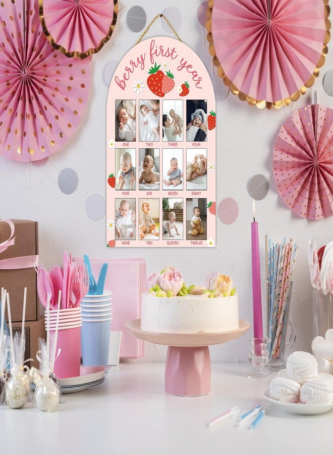 SIXEIGHT Berry First Year Photo Board Frame, 12 Monthly Baby Milestone Wooden Sign, Gender Neutral Nursery Decor for Girl Boy, Baby Keepsake Gifts for 1st Strawberry Birthday Decorations-A17 - Image 3