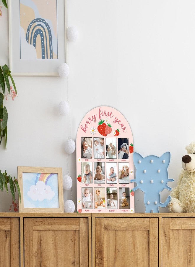 SIXEIGHT Berry First Year Photo Board Frame, 12 Monthly Baby Milestone Wooden Sign, Gender Neutral Nursery Decor for Girl Boy, Baby Keepsake Gifts for 1st Strawberry Birthday Decorations-A17 - Image 4