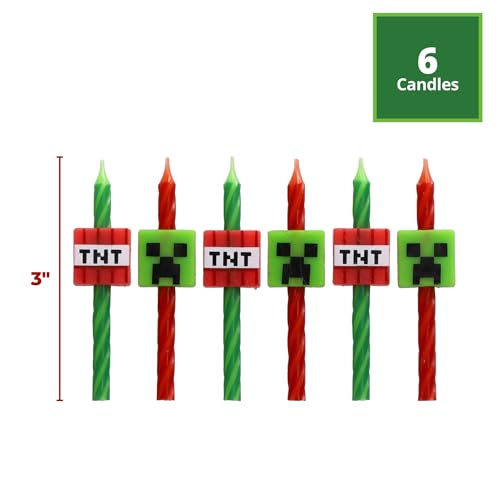 DecoPac Minecraft Birthday Cake Candles | 6 Birthday Candles for Cake Decorations, Red & Green Striped Candles, Cake Toppers for Minecraft Party - Image 3