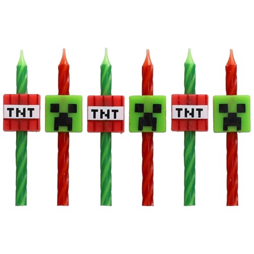 DecoPac Minecraft Birthday Cake Candles | 6 Birthday Candles for Cake Decorations, Red & Green Striped Candles, Cake Toppers for Minecraft Party - Image 5