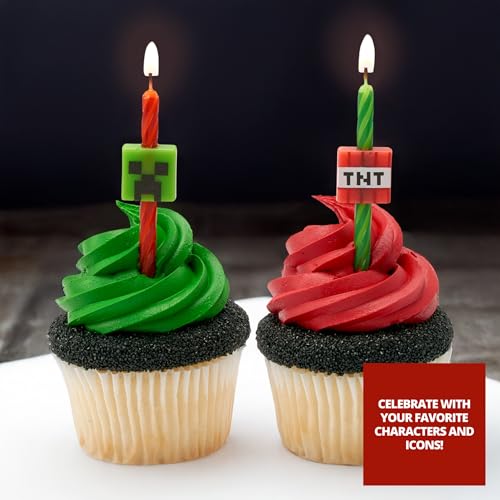 DecoPac Minecraft Birthday Cake Candles | 6 Birthday Candles for Cake Decorations, Red & Green Striped Candles, Cake Toppers for Minecraft Party - Image 2