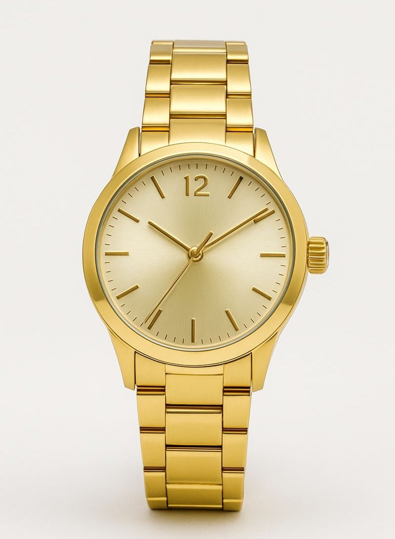 Elegant Analog Wrist Watch with Luxury Gold Design and Metal Strap - Image 1
