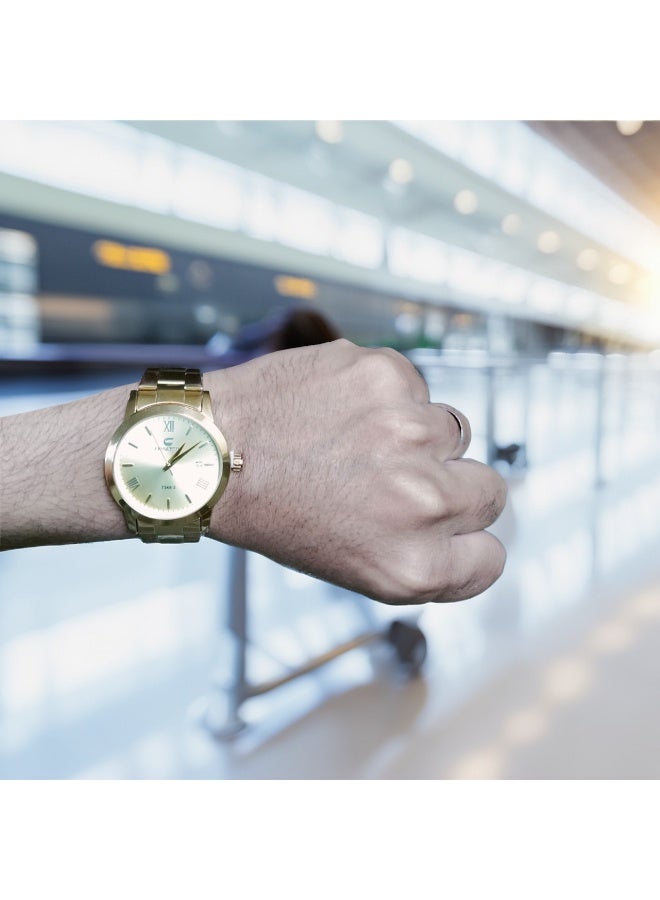 Elegant Analog Wrist Watch with Luxury Gold Design and Metal Strap - Image 3