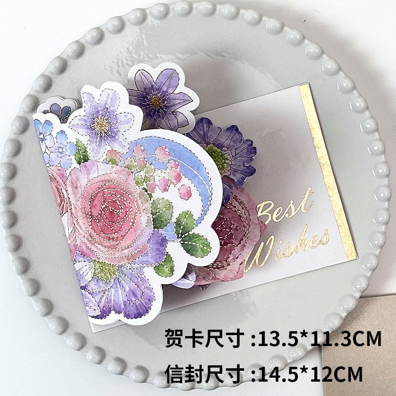 Lover Ins Birthday Gift Creative Watercolor Flower Greeting Card Stereo Greeting Card 3D Surprise Blessing Card Envelope - Image 1