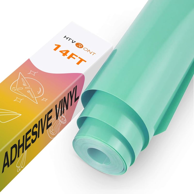 HTVRONT Mint Permanent Vinyl - 12" x 14 FT Glossy Mint Adhesive Permanent Vinyl Roll Compatible with Cricut Cutting Machine, Silhouette, Cameo Cutters, Signs, Scrapbooking, Craft, Die Cutters - Image 1