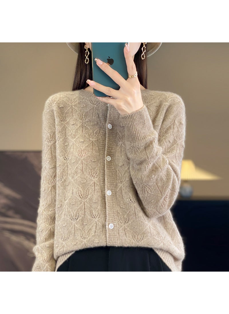 Generic - Long Sleeve Knit Wool Jacket Caramel - Image 1