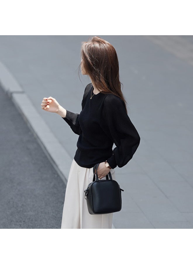 Mt Fashion Patchwork Classic Round Neck Delicate Pleated Long Sleeve Knit Top For Spring And Autumn - Image 4