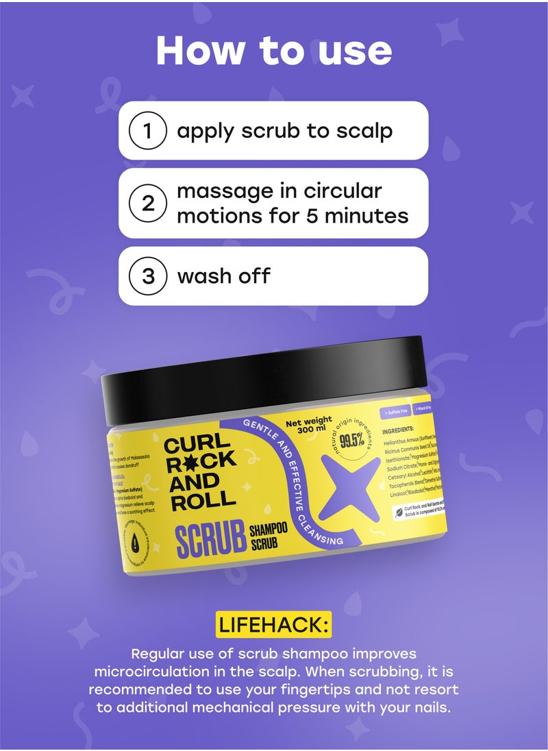 CURL ROCK AND ROLL - Curl Rock and Roll Scalp Scrub Shampoo for Hair - Cleanses and Volumizes - Paraben-Free, Sulfate-Free, 300 ml - Image 1