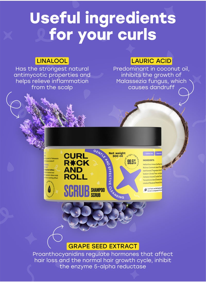 CURL ROCK AND ROLL - Curl Rock and Roll Scalp Scrub Shampoo for Hair - Cleanses and Volumizes - Paraben-Free, Sulfate-Free, 300 ml - Image 1