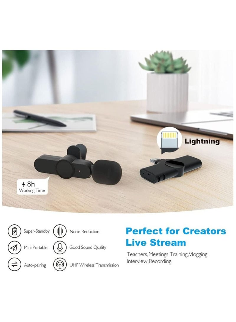 Wireless Lapel Lavalier Microphone for iPhone iPad Recording YouTube Facebook Live Stream Vlog Auto Sync Wireless Mic with 2 Clips - Image 2