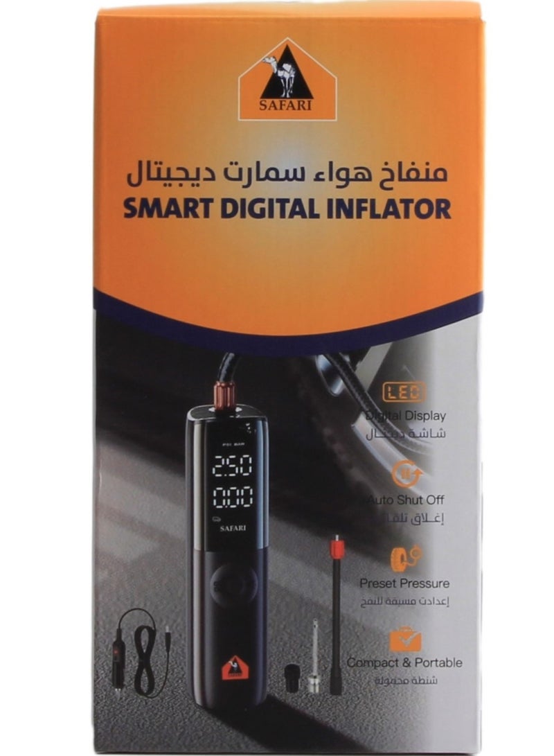 Safari Smart Digital Tire Inflator 12V – Up to 150 PSI with LED Light – for Cars, Bikes, Motorcycles & Balls – Portable and Easy to Use - Image 1