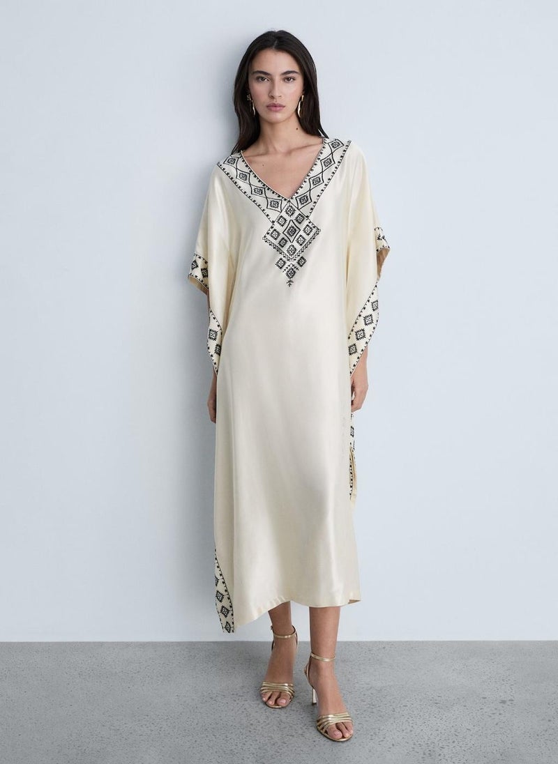 MANGO Embroidered Satin Caftan  - Image 1
