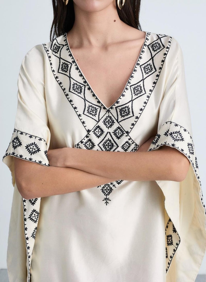 MANGO Embroidered Satin Caftan  - Image 3