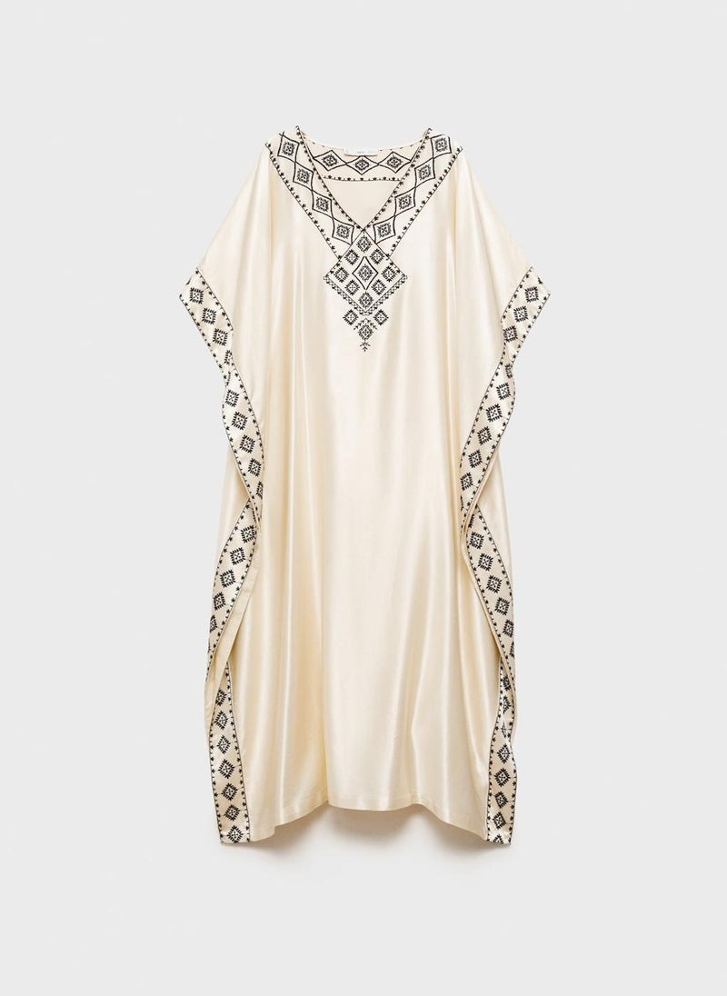 MANGO Embroidered Satin Caftan  - Image 5