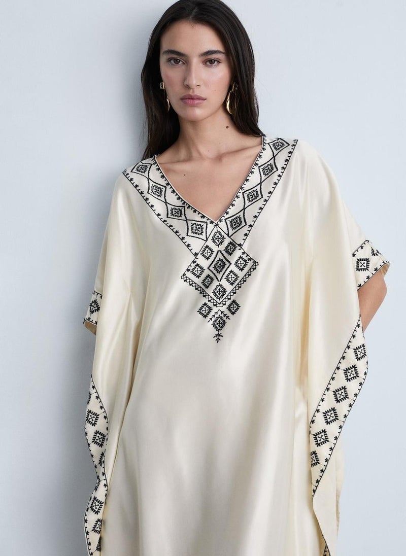 MANGO Embroidered Satin Caftan  - Image 4