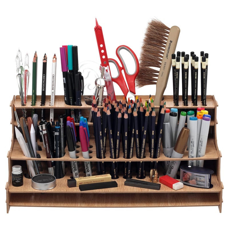 HG Art Concepts Mezzo Artist Drawing Rack Wood Grain Laminate Multi Layer Desk Stand Professional Storage Display Organizer for Pens Pencils Drafting and all other Drawing Tools - Image 2