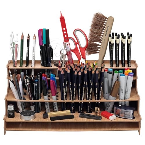 HG Art Concepts Mezzo Artist Drawing Rack Wood Grain Laminate Multi Layer Desk Stand Professional Storage Display Organizer for Pens Pencils Drafting and all other Drawing Tools - Image 1