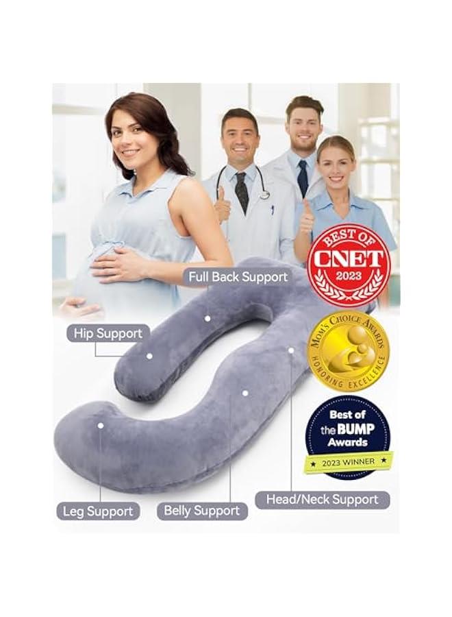Pregnancy Pillows for Sleeping, U Shaped Full Body Maternity Pillow with Removable Cover - Support for Back, Legs, Belly, HIPS for Pregnant Women, 57 Inch Pregnancy Pillow for Women, Grey  - Image 2