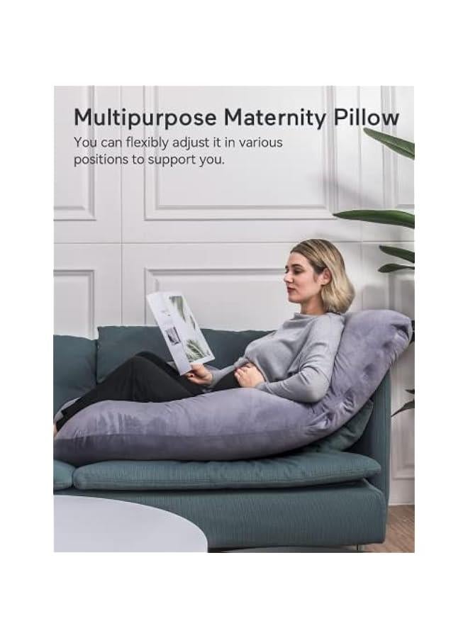 Pregnancy Pillows for Sleeping, U Shaped Full Body Maternity Pillow with Removable Cover - Support for Back, Legs, Belly, HIPS for Pregnant Women, 57 Inch Pregnancy Pillow for Women, Grey  - Image 4