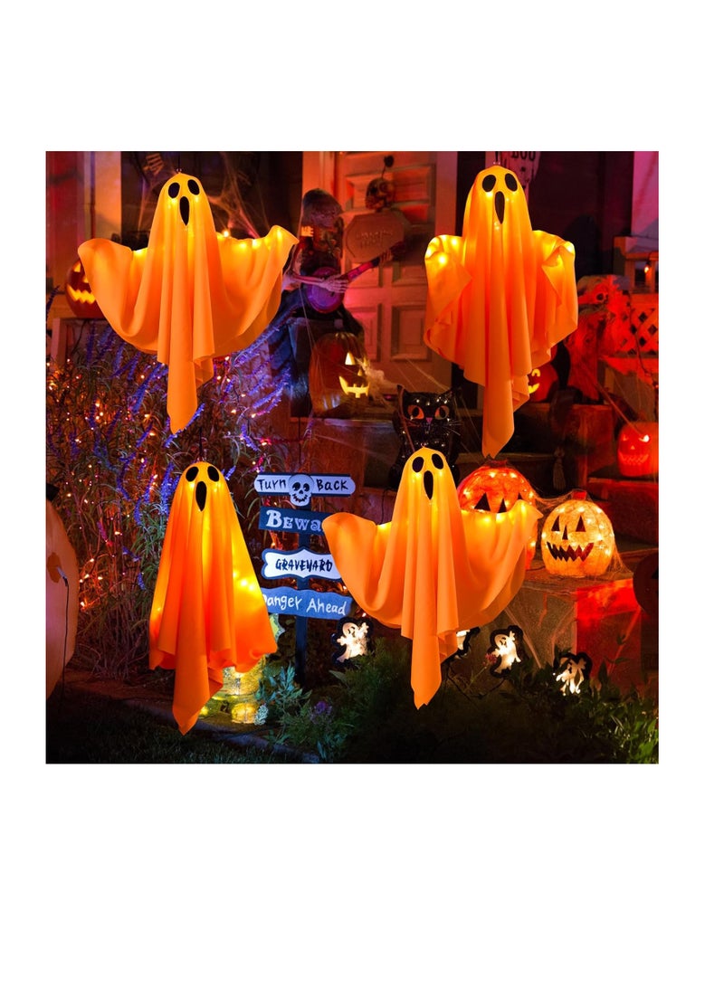 ديكورات شبح هالوين ، 4 حزمة معلقة ديكورات شبح مع أضواء LED ، ديكورات معلقة للحزب الباب الباب النافذة الشجرة الشرفة المنزل العشب وال (4 حزمة شبح برتقالي) - Image 1