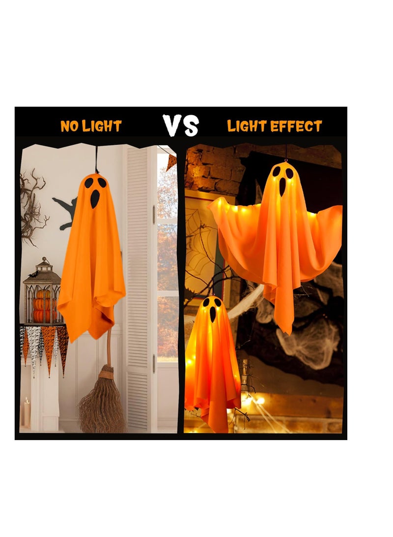 ديكورات شبح هالوين ، 4 حزمة معلقة ديكورات شبح مع أضواء LED ، ديكورات معلقة للحزب الباب الباب النافذة الشجرة الشرفة المنزل العشب وال (4 حزمة شبح برتقالي) - Image 4
