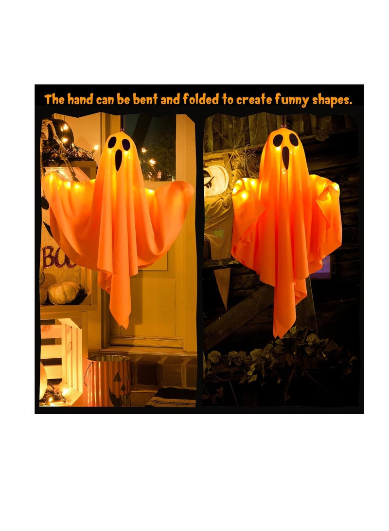 ديكورات شبح هالوين ، 4 حزمة معلقة ديكورات شبح مع أضواء LED ، ديكورات معلقة للحزب الباب الباب النافذة الشجرة الشرفة المنزل العشب وال (4 حزمة شبح برتقالي) - Image 3