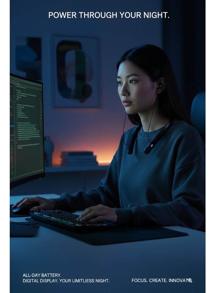 Jnuobi سماعة بلوتوث JNUOBI موديل YD-19 بإصدار 5.0 مع إلغاء ضوضاء نشط Hybrid ANC وتصميم حول الرقبة وعرض رقمي للشحن - Image 5