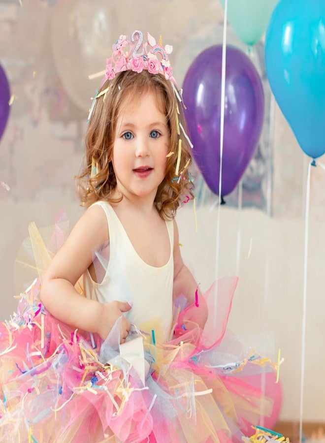 SuPoo 2nd Birthday Headband - Flower Crown for Girls Princess Tiara - Cute 2 Year Old Birthday Party Decorations Accessory - Image 2