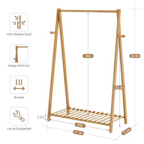 COOGOU Small Clothes Hanging Racks,Bamboo Wood Kids Clothing Garment Racks for Cloths,Free Standing Dress Costume Rack for Bedroom,Living Room, Commercial,Small Space - Image 2