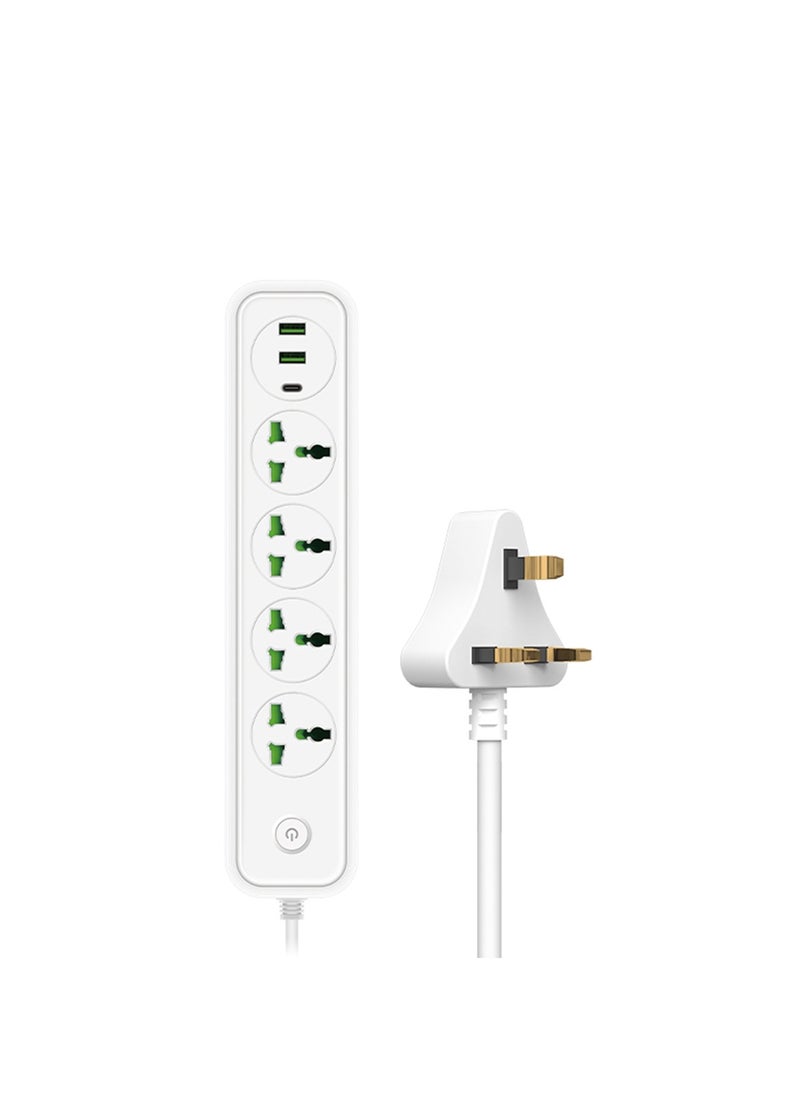 Sky View SKY VIEW Surge Protector Power Strip-Flat Plug Extension Cord With 4 Outlets And 2 USB、1 Type-C Ports,2M Power Cord(2500W/10A/110V-240V),PC Flame Retardant Material,Power Socket  - Image 1