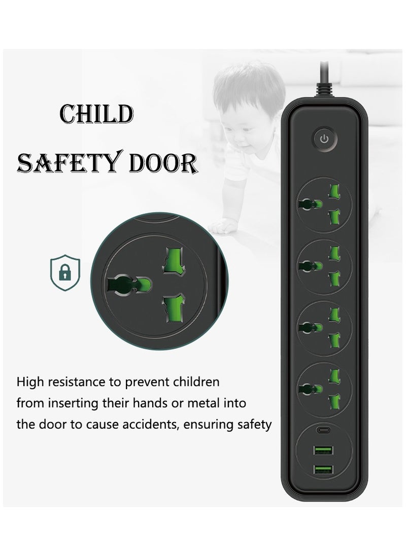 Sky View SKY VIEW Surge Protector Power Strip-Flat Plug Extension Cord With 4 Outlets And 2 USB、1 Type-C Ports,2M Power Cord(2500W/10A/110V-240V),PC Flame Retardant Material,Power Socket  - Image 3