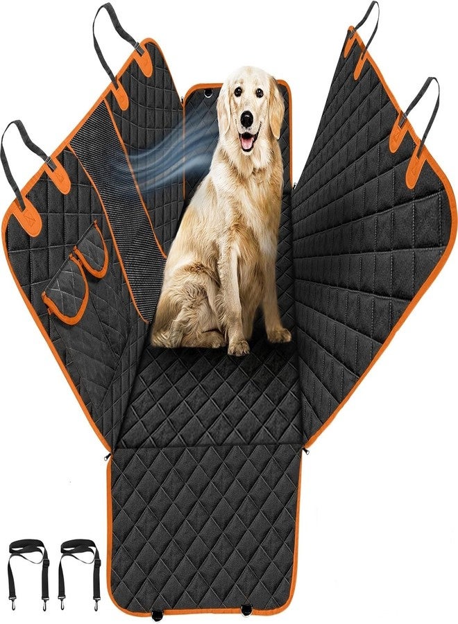 PetLux غطاء مقعد السيارة للكلاب من بيت لوكس، مقاوم للماء بنسبة 100%، مزود بجيب وأغطية، بتصميم أرجوحة، مصنوع من قماش 600D شديد التحمل، مقاوم للانزلاق والخدوش، مناسب للسيارات والشاحنات وسيارات الدفع الرباعي. (أسود-برتقالي) - Image 1