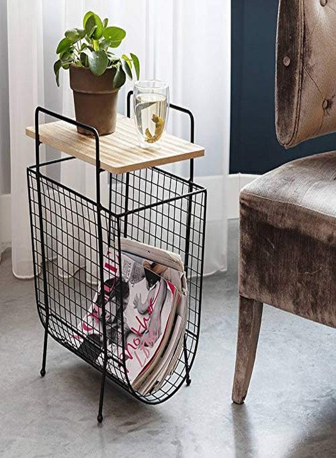 Priti Side Table with Magazine Rack Storage Basket Metal End Table with Wood Top for Living Room Bedroom - Image 3