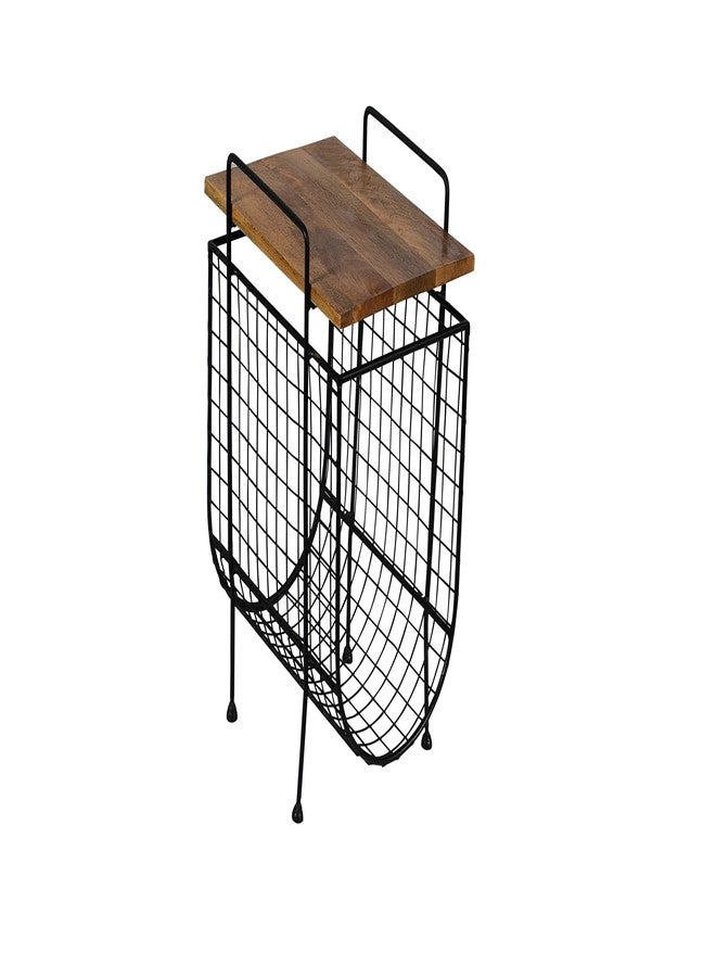 Priti Side Table with Magazine Rack Storage Basket Metal End Table with Wood Top for Living Room Bedroom - Image 4