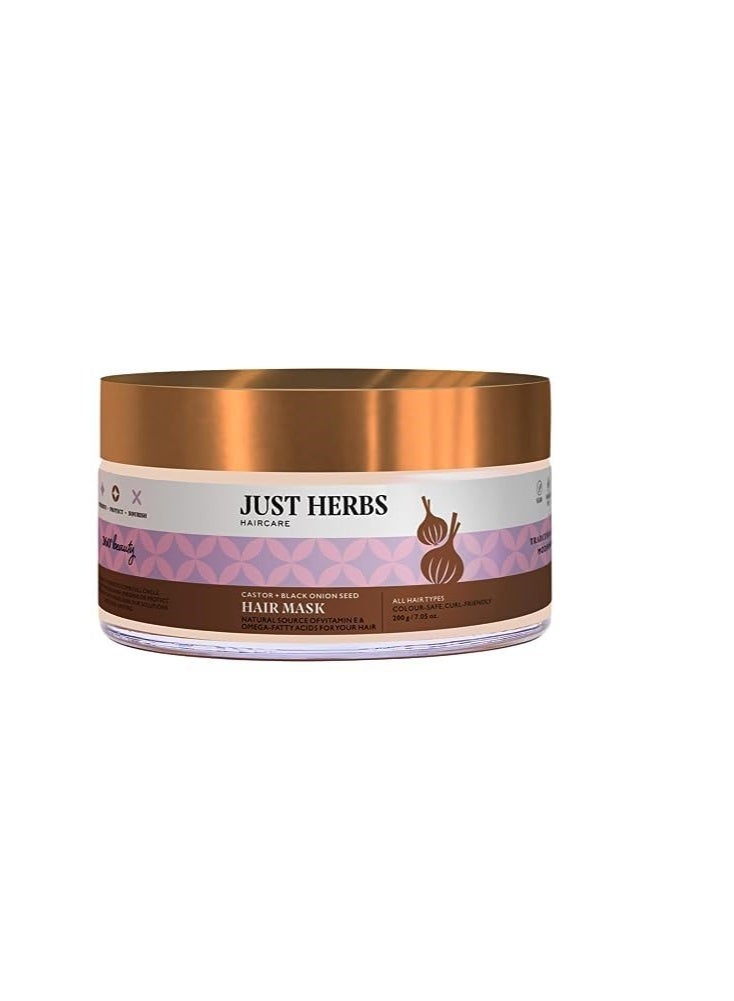 Just Herbs Anti Hairfall Natural Hair Mask With Castor & Black Onion Seed- 200Gm & Castor And Black Onion Seed Sulfate Free Shampoo Reduce Hairfall For Dull Hair- 200Ml Combo - Image 3