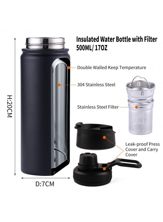 Sivaphe Tea Infuser Bottle With Removable Loose Leaf Tea Strainer Cup 18/8 Stainless Steel Insulated Travel Tea Tumbler Black - Image 1