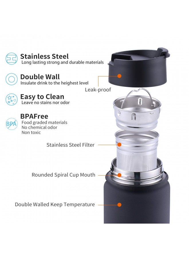Sivaphe Tea Infuser Bottle With Removable Loose Leaf Tea Strainer Cup 18/8 Stainless Steel Insulated Travel Tea Tumbler Black - Image 2