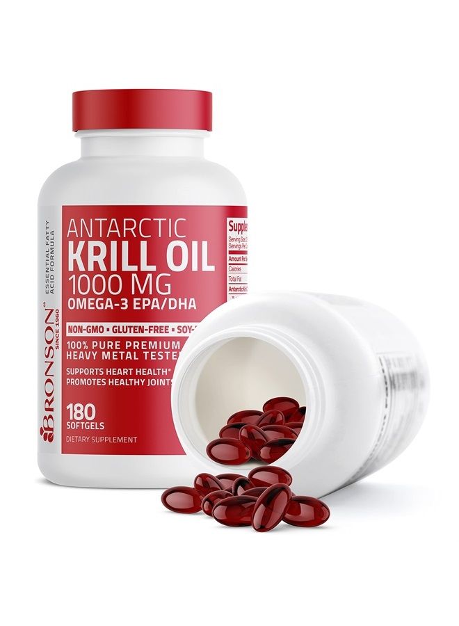 Bronson Antarctic Krill Oil 1000 mg with Omega-3s EPA, DHA, Astaxanthin and Phospholipids 180 Softgels 