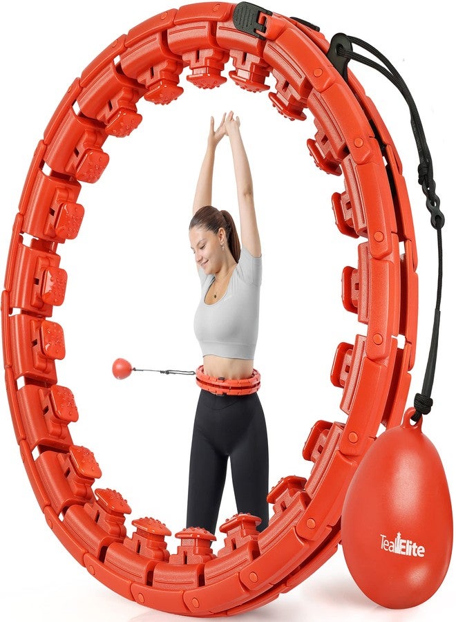 Teal Elite Smart Weighted Hula Hoop for Adults Weight Loss– Fully Adjustable with 24 Detachable Knots – 2 in 1 Abdomen Fitness Massage Infinity Hoops - RED - Image 1