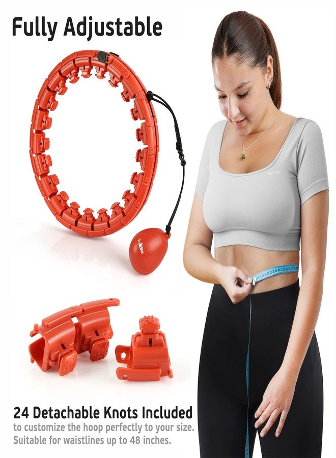 Teal Elite Smart Weighted Hula Hoop for Adults Weight Loss– Fully Adjustable with 24 Detachable Knots – 2 in 1 Abdomen Fitness Massage Infinity Hoops - RED - Image 2
