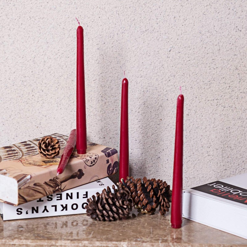 Howemon 14 Pack Dark Red Taper Candles 12 Inch Tall 3/4 Inch Thick Burn 10 Hours (Burgundy) - Image 2