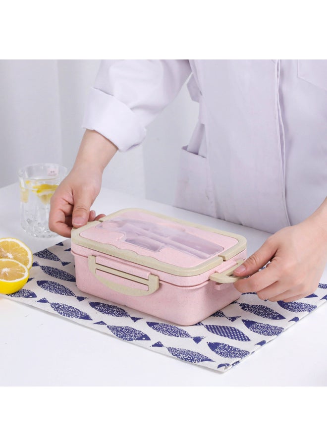 Factory Direct Wheat Straw Lunch Box With Chopsticks Microwave Oven Three-grid Lunch Box Student Adult Lunch Box-Specifications:1000ml Lunch Box-Color:Nordic Blue + Chopsticks  - Image 3