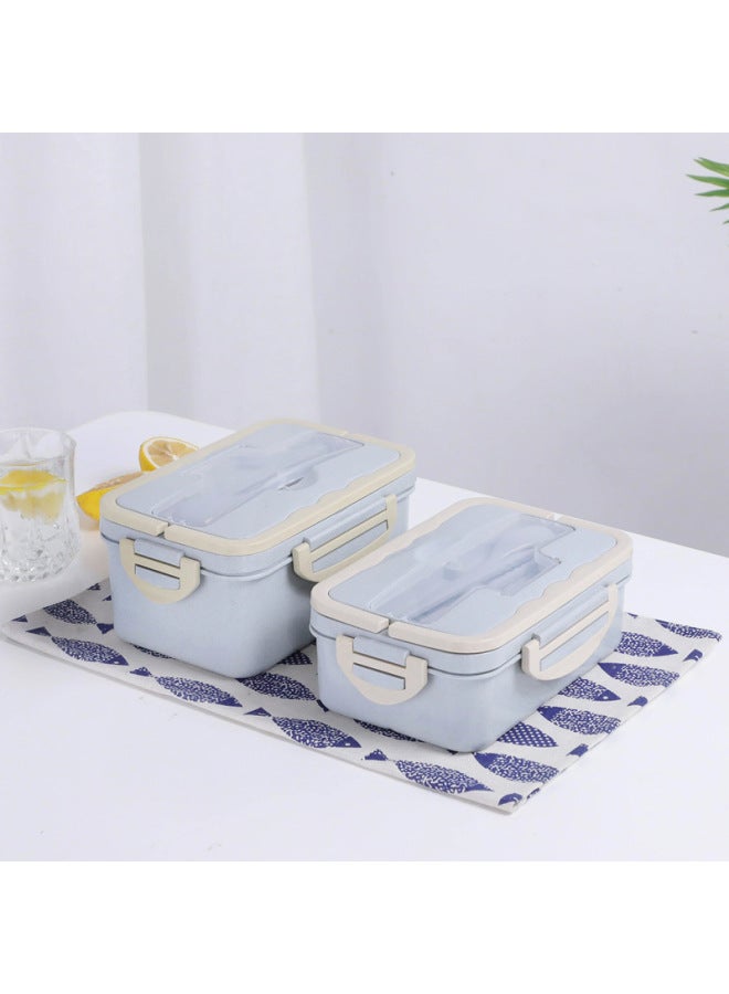 Factory Direct Wheat Straw Lunch Box With Chopsticks Microwave Oven Three-grid Lunch Box Student Adult Lunch Box-Specifications:1000ml Lunch Box-Color:Nordic Blue + Chopsticks  - Image 4