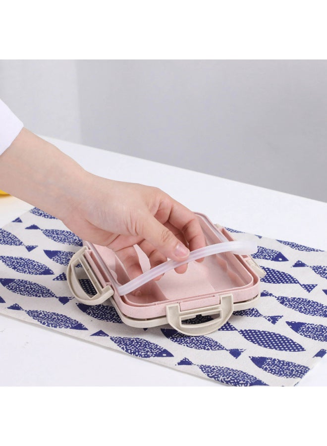 Factory Direct Wheat Straw Lunch Box With Chopsticks Microwave Oven Three-grid Lunch Box Student Adult Lunch Box-Specifications:1000ml Lunch Box-Color:Nordic Blue + Chopsticks  - Image 5