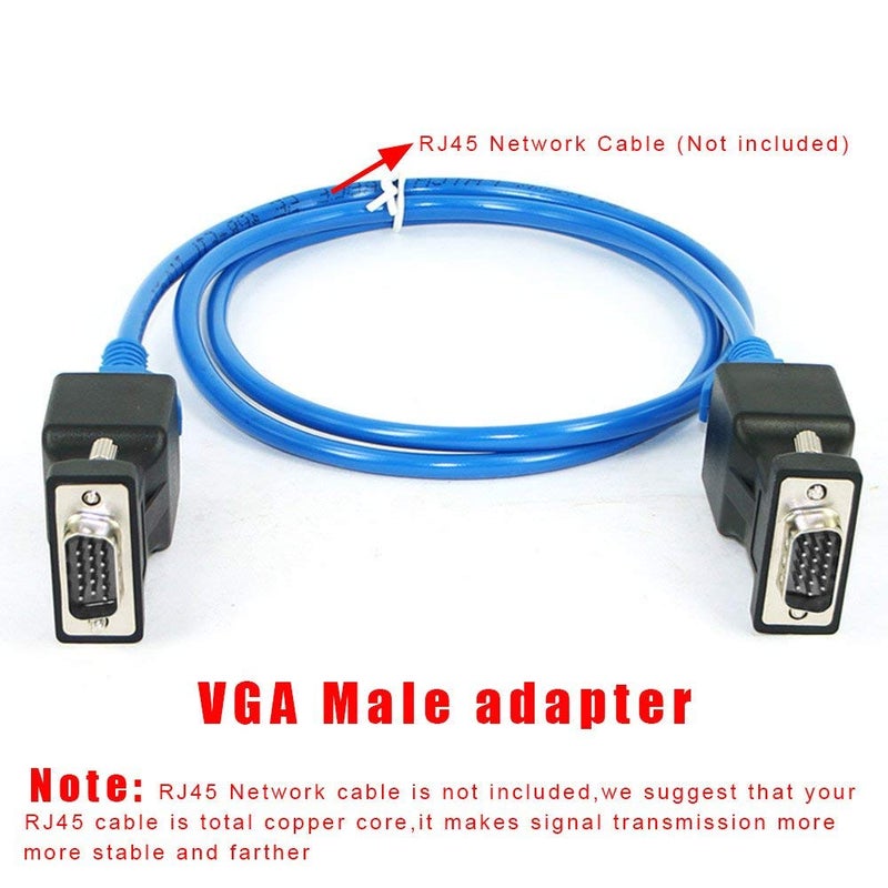 Tobo VGA Male to RJ45 Female Converter VGA Extender Male to LAN Cat5/ Cat5e/ RJ45 Ethernet Adapter.(1 Pair) TD-196TC - Image 2
