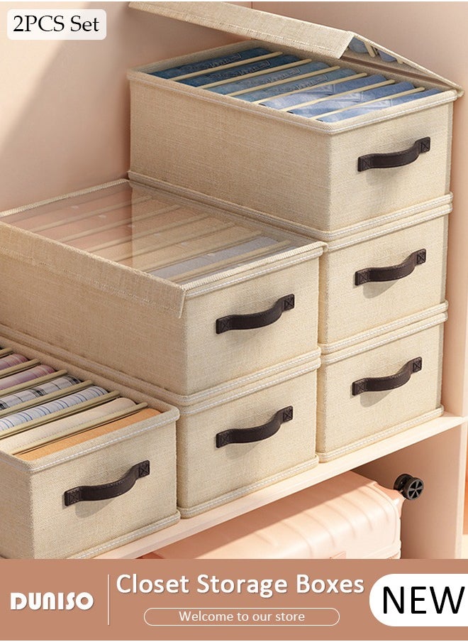 DUNISO 2pcs Wardrobe Clothes Organizer Closet Storage Organizer for Clothes Jeans Washable Closet Storage Boxes with Carrying Handles Cube Storage Bin for Home Bedroom Office  - Image 1