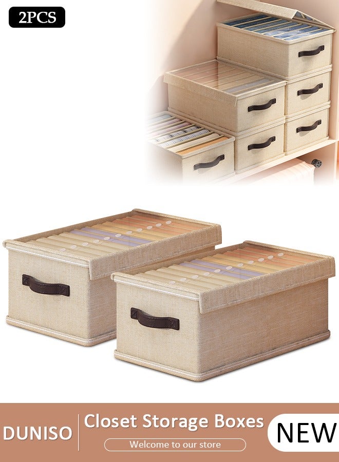 DUNISO 2pcs Wardrobe Clothes Organizer With Lid Closet Storage Organizer for Clothes Jeans Washable Closet Storage Boxes with Carrying Handles Cube Storage Bin for Home Bedroom Office - Image 1