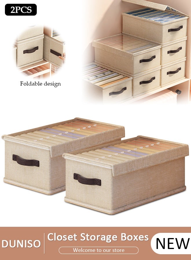 DUNISO 2pcs Wardrobe Clothes Organizer With Lid Closet Storage Organizer for Clothes Jeans Washable Closet Storage Boxes with Carrying Handles Cube Storage Bin for Home Bedroom Office - Image 1