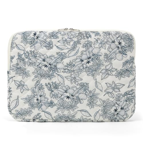 BBIQI Puffy Laptop Sleeve 13-15.6 Inch Cute Quilted Laptop Protective Case Padded Floral Computer Sleeve for MacBook (B-Dark Blue, 15 Inch) - Image 1